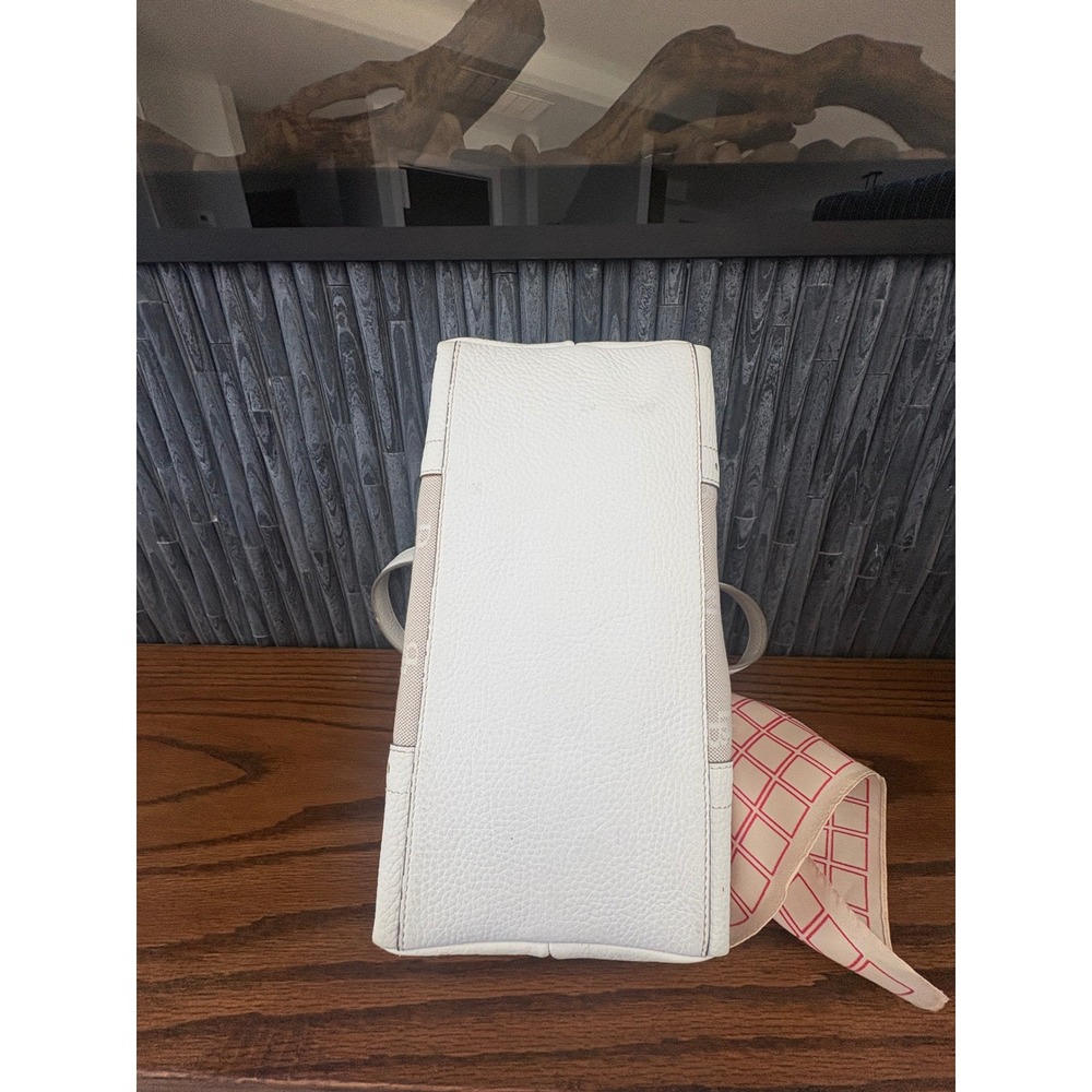 Dooney & Bourke Monogram Canvas Satchel Bag White Leather Trim w/ vintage Scarf - Picture 7 of 12